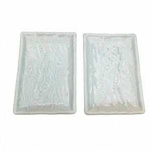 Set of 2 Vintage Japanese Celadon Seiji Porcelain Rectangular Sushi Plates Wave